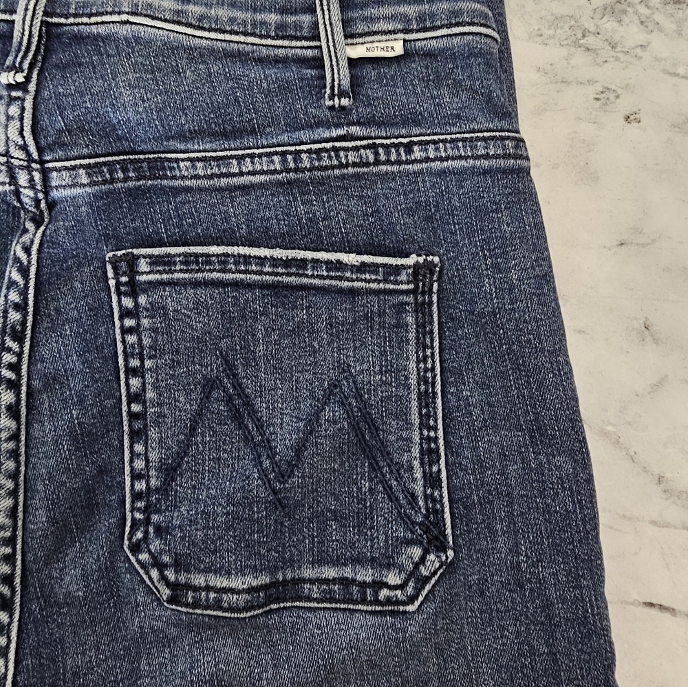 MOTHER The Hustler Ankle Fray Patch Pocket Straight Leg Blue Jeans 25 Preowned - Picture 9 of 12